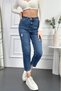 Women's Blue Frayed Boyfriend High Waist Lycra Jean Denim Trousers Mabel-Mavi̇ypt - 3