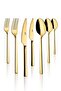 Classy Titanium Shiny Gold 7 Piece Single Person Fork Spoon Knife Set 18/10 Stainless Steel