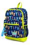 Kids Navy Blue Neon Yellow Monster Patterned Four Compartment School Backpack 23726 - 7