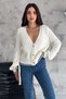 Women's White Standard Size Knitted Knitwear Cardigan with Stripe Detail at Hem and Ankles and Gold Buttons - 4