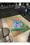 Evil Eye Blue Flower Themed Woven Base Washable Carpet Miravip8767 - 2