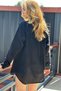 Women's Black Motif Oversize Linen Shirt ALC-X11288 - 6