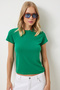 Women's Dark Green Crew Neck Basic Sandy T-Shirt EN00611 - 2