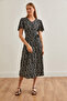 Women's Ethnic Black V-Neck Belted Button Knitted Dress Elb- 19002048 - 4