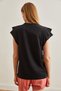 Women's Black Sleeve Detail Cotton T-Shirt Tsh- 19000819 - 2