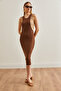 Women's Bitter Brown Crop Blouse Side Open Dress 2-Piece Suit Elb- 19002175 - 2
