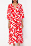 Red Paisley Pattern A-Line Double Breasted Neck Midi Woven Dress Dwoss24El00913 - 4