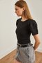 Women's Black Roba Fisto Short Sleeve Stretchy Cotton Blouse Blz- 19002656 - 4