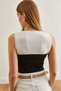 Women's White and Black Color Block Cropped Knit Blouse BLZ-19002654 - 5