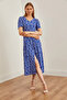 Women's Ethnic Cobalt Blue V-Neck Belted Button Knitted Dress Elb- 19002048 - 4