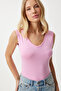Women's Candy Pink Deep Front Back V-Neck Viscose Blouse EN00578