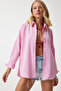 Women's Light Pink Oversize Long Basic Shirt Mx00167 - 3