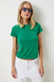 Women's Dark Green Crew Neck Basic Sandy T-Shirt EN00611 - 3
