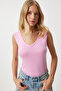 Women's Candy Pink Deep Front Back V-Neck Viscose Blouse EN00578 - 3