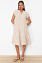 Stone Plain Wide Cut V-Neck Skirt Flounced Aerobin Woven Dresstwoss24El01031 - 2