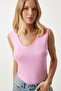 Women's Candy Pink Deep Front Back V-Neck Viscose Blouse EN00578 - 2