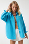 Blue Oversize Women's Shirt - Long Basic Model MX00167 - 3