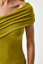 Women's Oil Green Single Shoulder Drawstring Knitted Blouse Dz00112 - 5