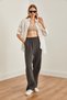 Women's Anthracite Elastic Waist Pocket Muslin Trousers Pnt- 19000279 - 4