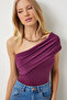 Women's Plum One Shoulder Drawstring Knitted Blouse Dz00112 - 3