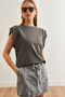 Women's Smoked Sleeve Detail Cotton T-Shirt Tsh- 19000819