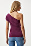 Women's Plum One Shoulder Drawstring Knitted Blouse Dz00112 - 6