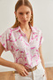 Women's White Pink Rose Print Flowy Bat Shirt Gml- 19001218