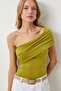 Women's Oil Green Single Shoulder Drawstring Knitted Blouse Dz00112 - 4