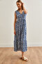 Women's Daisy Indigo Double Breasted Collar Patterned Maxi Knitted Dress Elb-19002125 - 5