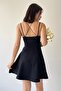 Thin Strap, Low-Rise, V-Neck, Flared Black Evening Dress & Black Graduation Dress 114 - 4