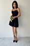 Thin Strap, Low-Rise, V-Neck, Flared Black Evening Dress & Black Graduation Dress 114 - 3