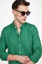Men's Slim Fit Slim Fit Long Sleeve 100% Cotton Linen Texture Buttoned Lapel Green Shirt - 2