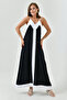 Thin-strapped, wide-leg Midi Length, 128 cm black and white summer dress (2949) - 8