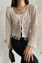 Women's Cream Openwork Tied Tasseled Cotton Knitwear Cardigan - 7