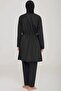 Women's Front Zipper Black Parachute Fabric Fast Drying Full Covered Hijab Swimsuit - 3