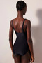 Black Basic Shirred Swimsuit - Abdominal Gathering, Lycra and Gathered - 2