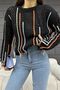 Women's Black Stripe Detailed Openwork Knitwear Blouse - 5