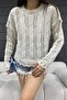 Women's Cream Split Detailed Knitwear Blouse - 8