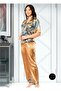 Women's Shirt Collar Print Front Button Short Sleeve Satin Pajamas Set