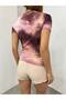 Women's Tie-Dye Pattern Shoulder and Waist Draped Blouse - 4