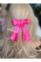 New trendy fashion simple layered dangling satin ribbon bow automatic clip hair clip in fuchsia pink. - 3