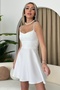 Backless Thin Straps Bell Cut V-Neck Black Dress White Engagement Dress 114 - 5
