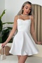 Backless Thin Straps Bell Cut V-Neck Black Dress White Engagement Dress 114 - 7