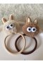 Brown and Beige Children's Rubber Buckle with Furry Pompom Eyes and Rabbit Ear Figure - 3