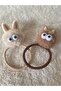 Brown and Beige Children's Rubber Buckle with Furry Pompom Eyes and Rabbit Ear Figure
