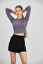 Women's Black Capped Front Modal Fabric Skirt with Elastic Waist and Shorts - 4