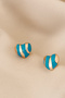 Gold Blue Fill Painted Minimalist Classic Heart Earrings - 3