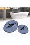 Digital Printed Non-Slip Base Washable Oval Double Bathroom Mat Toilet Seat Set, V-O-KLOZET-32-BLUE, - 3
