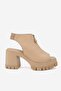 Beige Women's Sandals - Genuine Natural Leather, Thick High Heel, Zippered