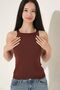 Women's Lycra Halter Neck Thin Strap Summer Blouse Knitwear Undershirt Brown - 4